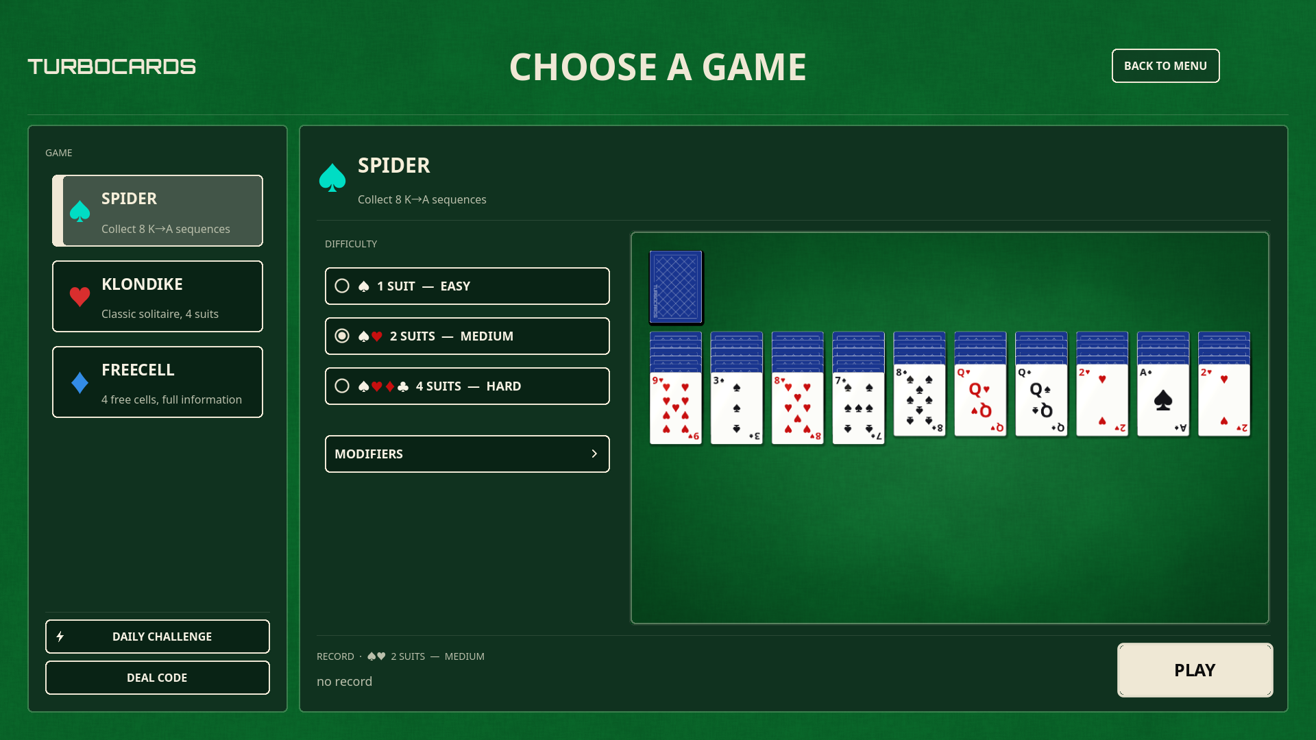 Picking a game and modifiers